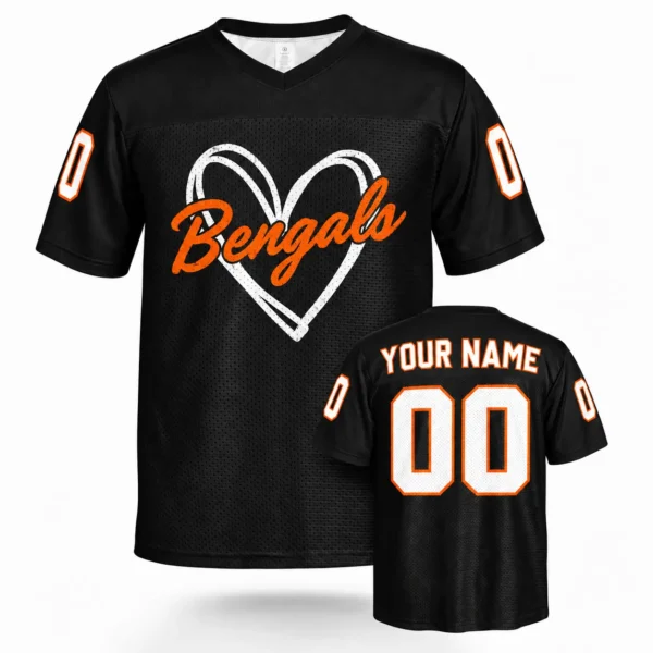 Custom Football Jersey Cincinnati Heart Black personalized name and number
