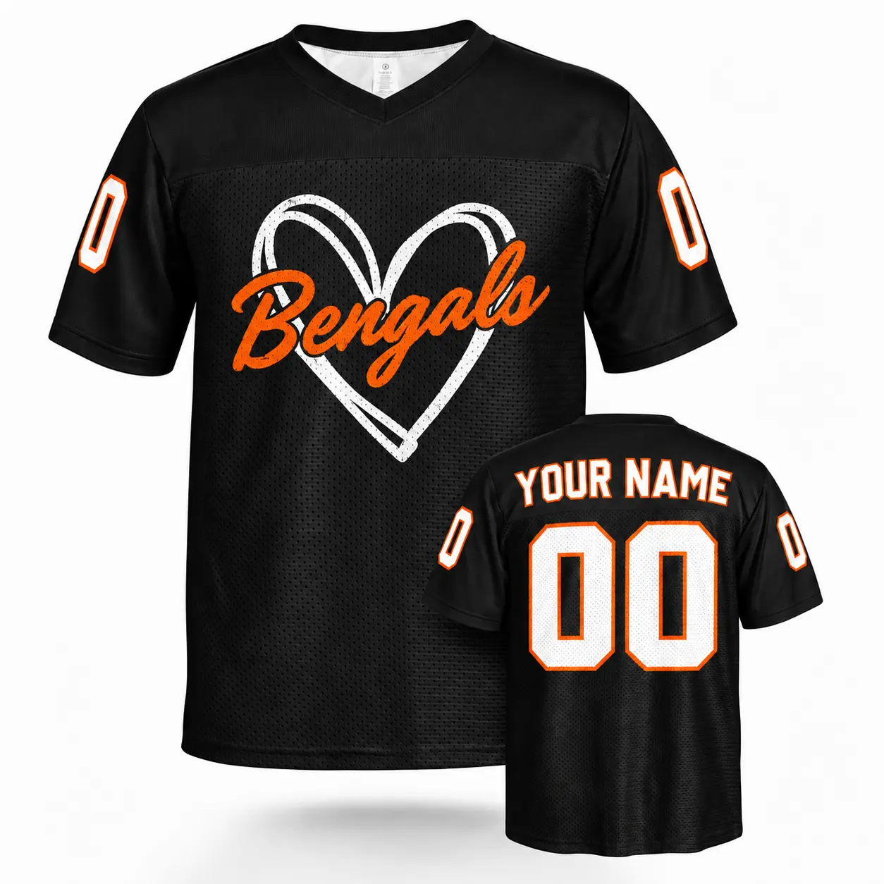 Custom Football Jersey Cincinnati Heart Black personalized name and number