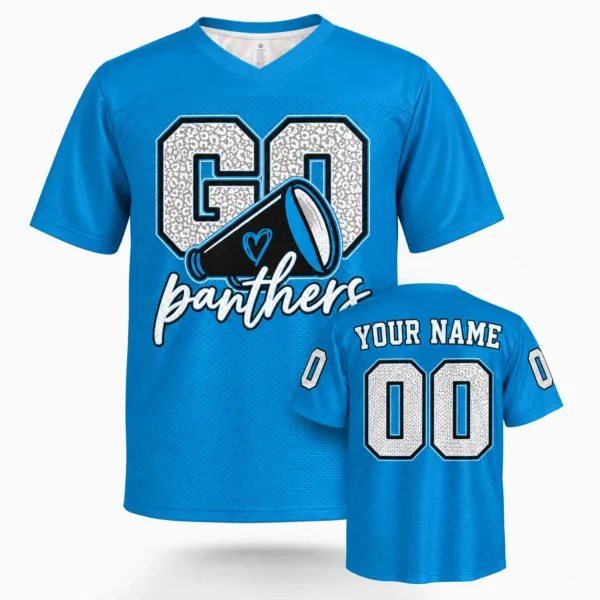 Custom Football Jersey Carolina Go Cheer Blue personalized name and number