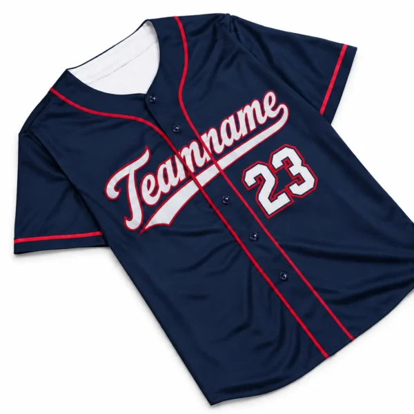 Custom Baseball Jersey Atlanta Navy and Red, front view with team name and number