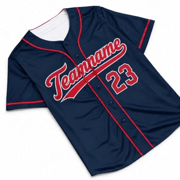 Custom Baseball Jersey Boston Navy and Red, front view with team name and number