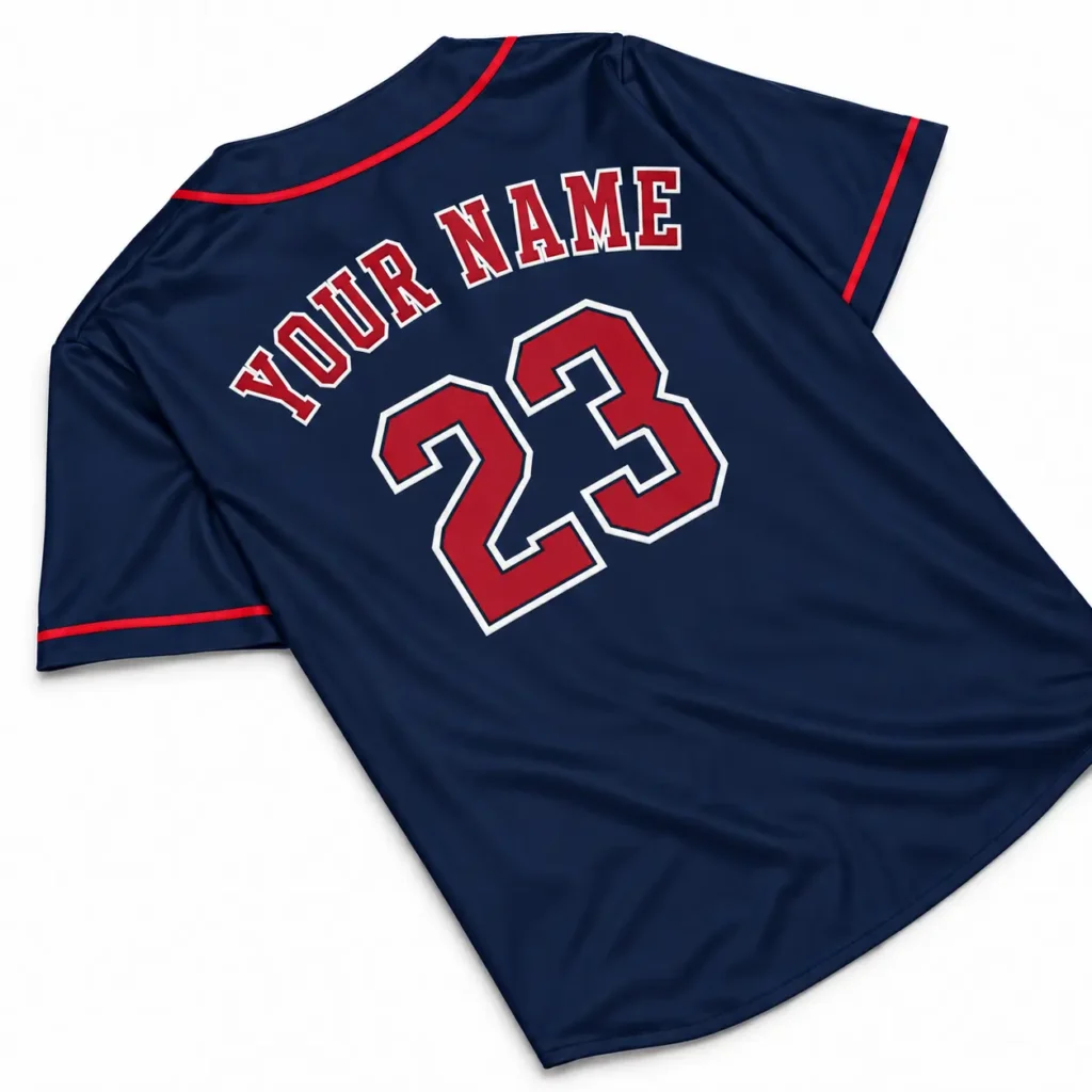 Boston Navy and Red Custom Baseball Jersey with Name and Number