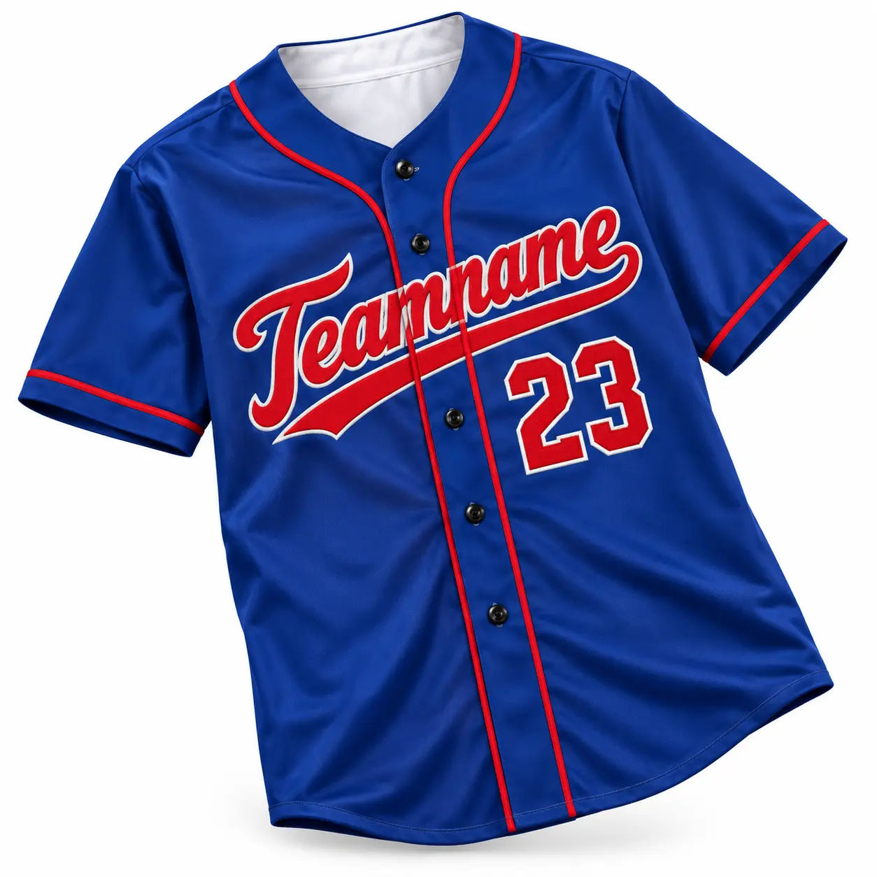 Custom Baseball Jersey Chicago Royal Blue and Red, front view with team name and number