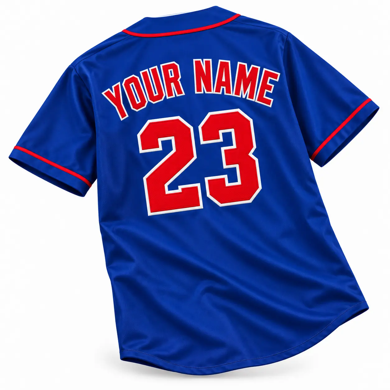 Custom Baseball Jersey Chicago Royal Blue and Red, back view with custom name and number