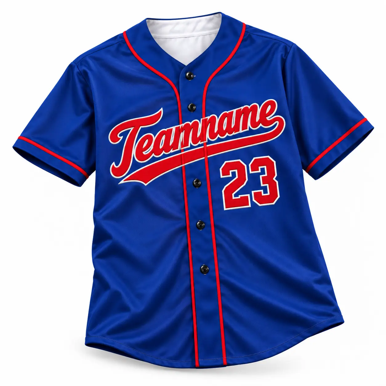 Custom Baseball Jersey Chicago Royal Blue and Red, front view with team name and number
