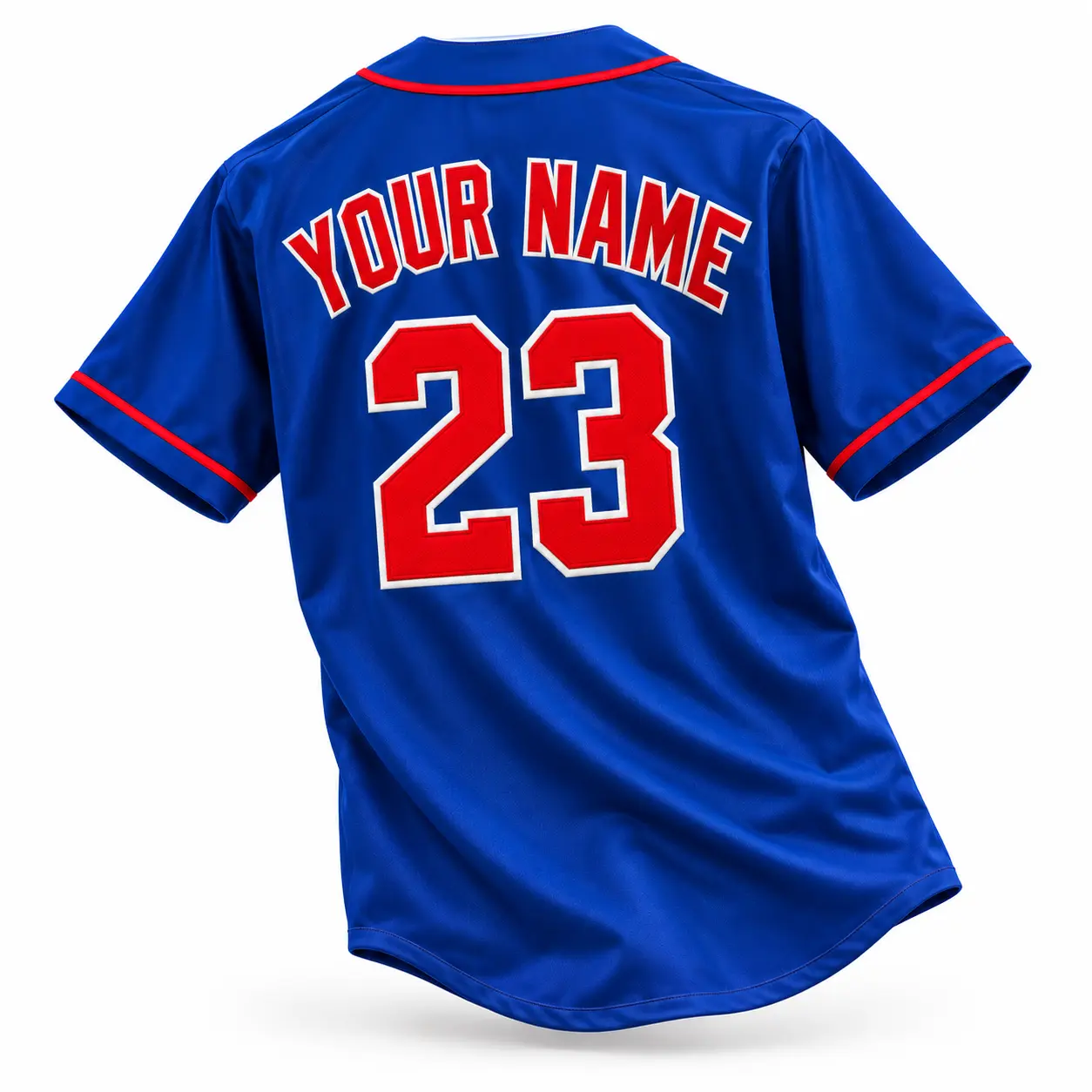 Custom Baseball Jersey Chicago Royal Blue and Red, back view with custom name and number