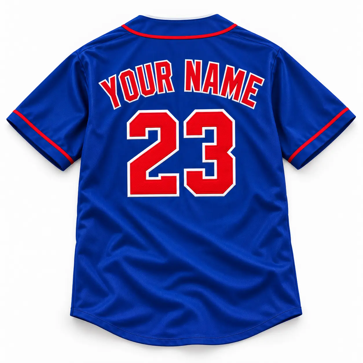 Custom Baseball Jersey Chicago Royal Blue and Red, back view with custom name and number