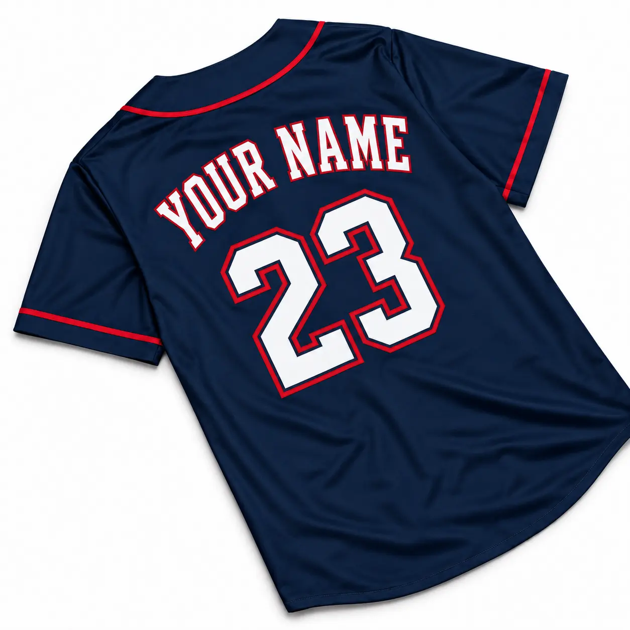 Custom Baseball Jersey Cleveland Navy and Red, back view with custom name and number