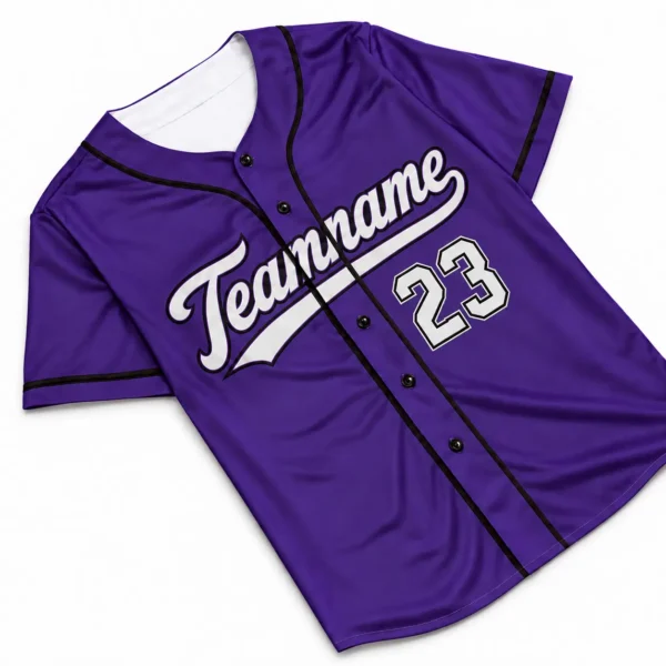 Custom Baseball Jersey Colorado Purple and Black, front view with team name and number