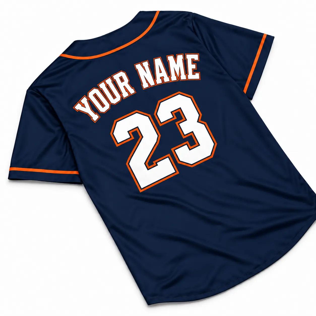 Custom Baseball Jersey Detroit Navy and Orange, back view with custom name and number