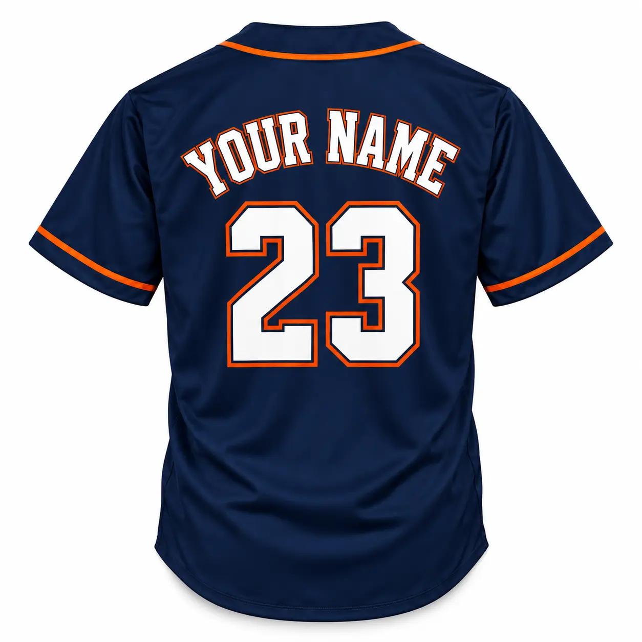 Custom Baseball Jersey Detroit Navy and Orange, back view with custom name and number
