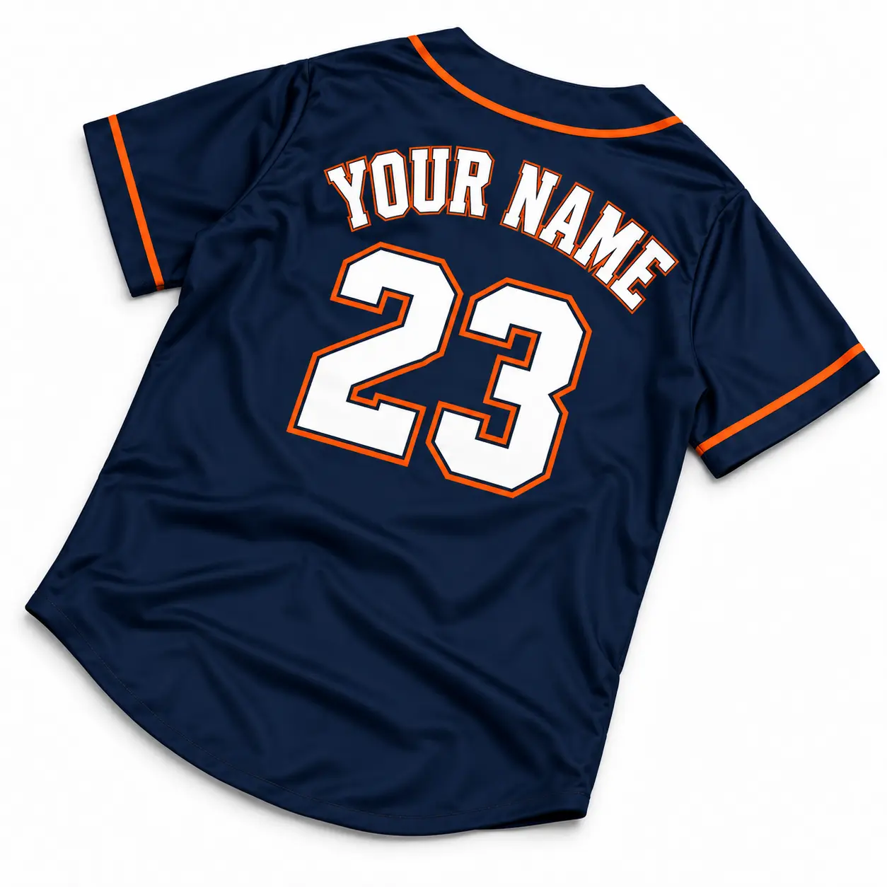 Custom Baseball Jersey Detroit Navy and Orange, back view with custom name and number