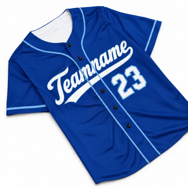 Custom Baseball Jersey Kansas City Royal Blue and Light Blue, front view with team name and number