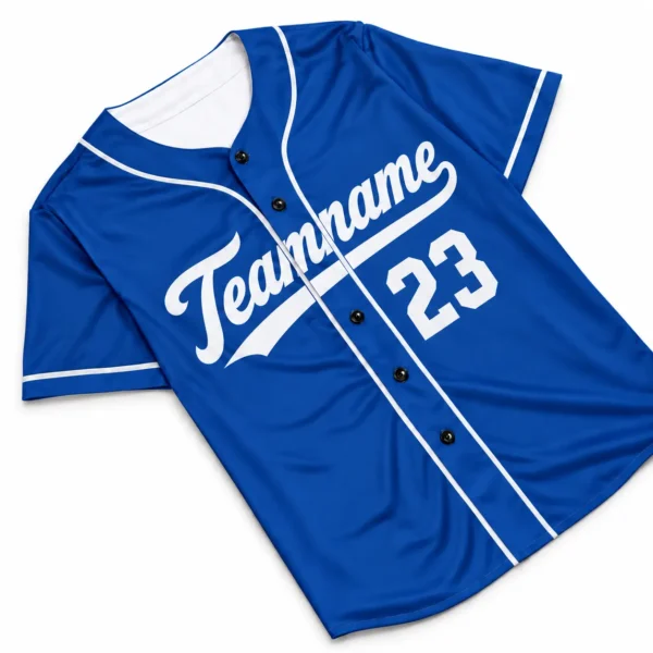 Custom Baseball Jersey Los Angeles Royal Blue and White, front view with team name and number