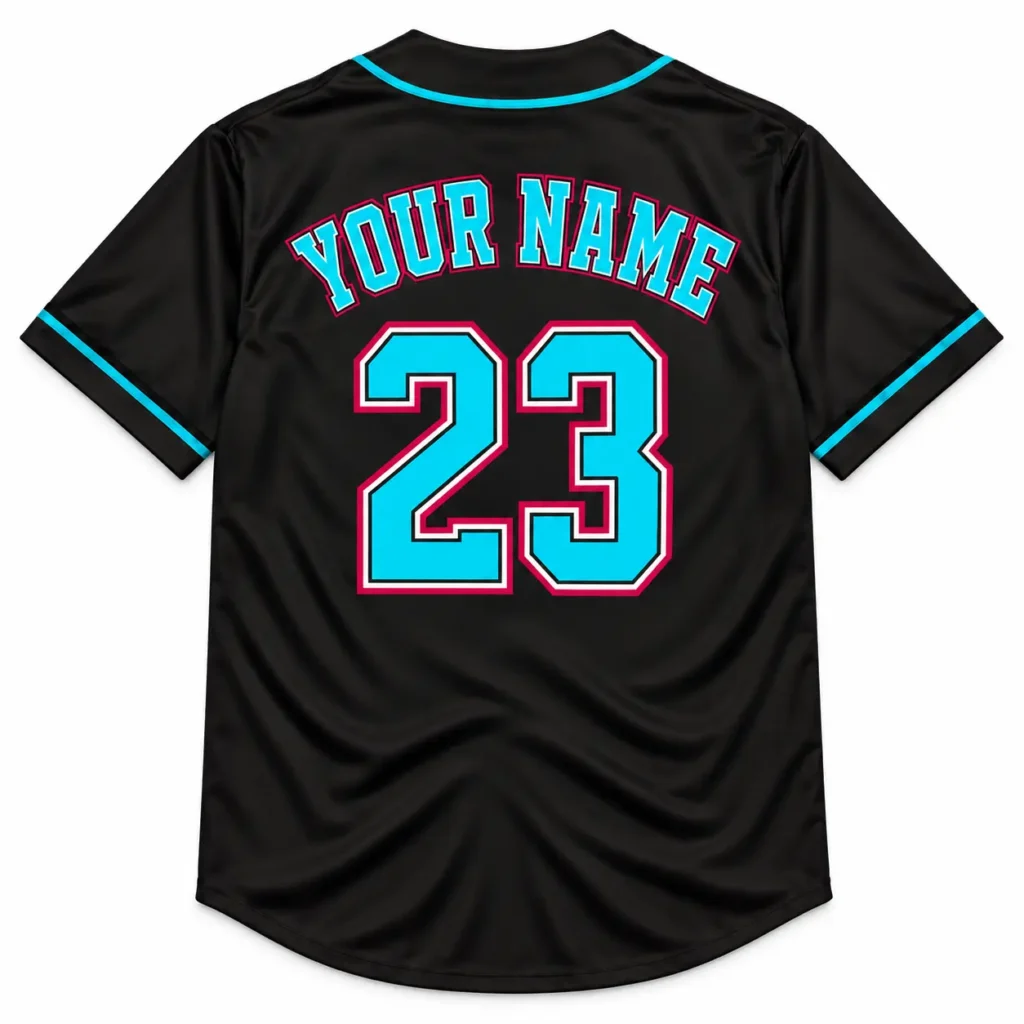 Miami Black and Sky Blue Custom Baseball Jersey with Name and Number