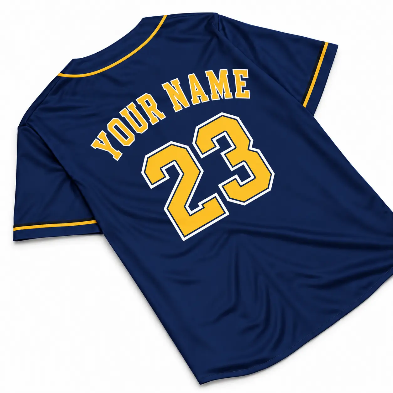 Custom Baseball Jersey Milwaukee Navy and Gold, back view with custom name and number