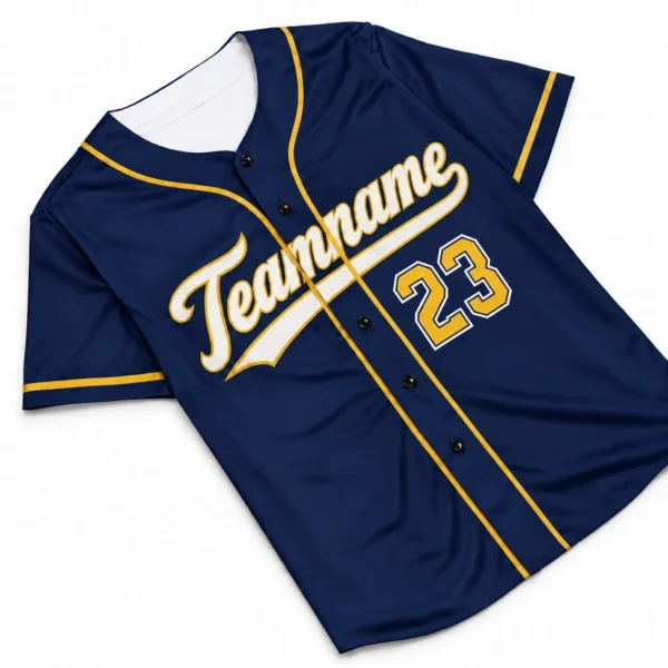Custom Baseball Jersey Milwaukee Navy and Gold, front view with team name and number
