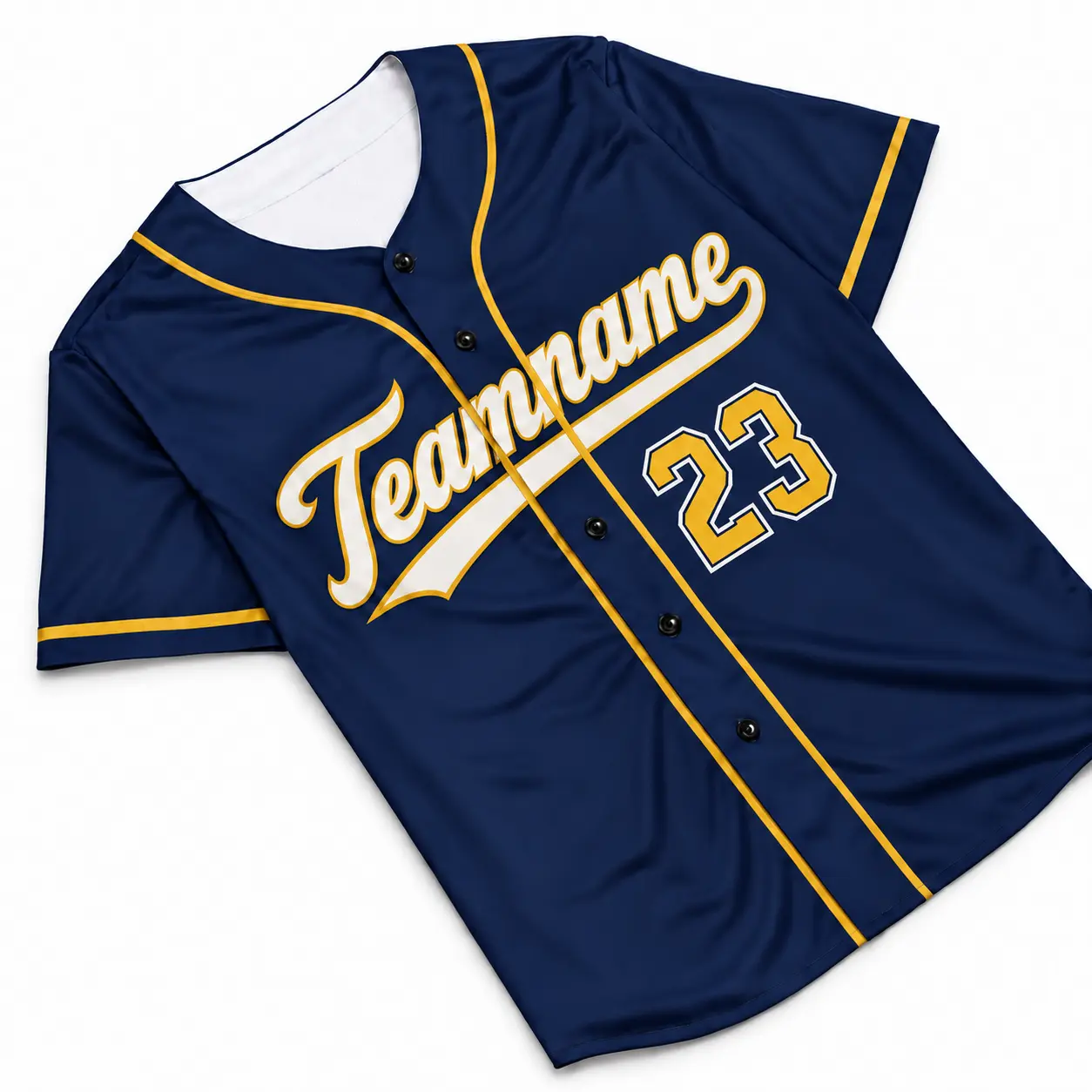 Custom Baseball Jersey Milwaukee Navy and Gold, front view with team name and number