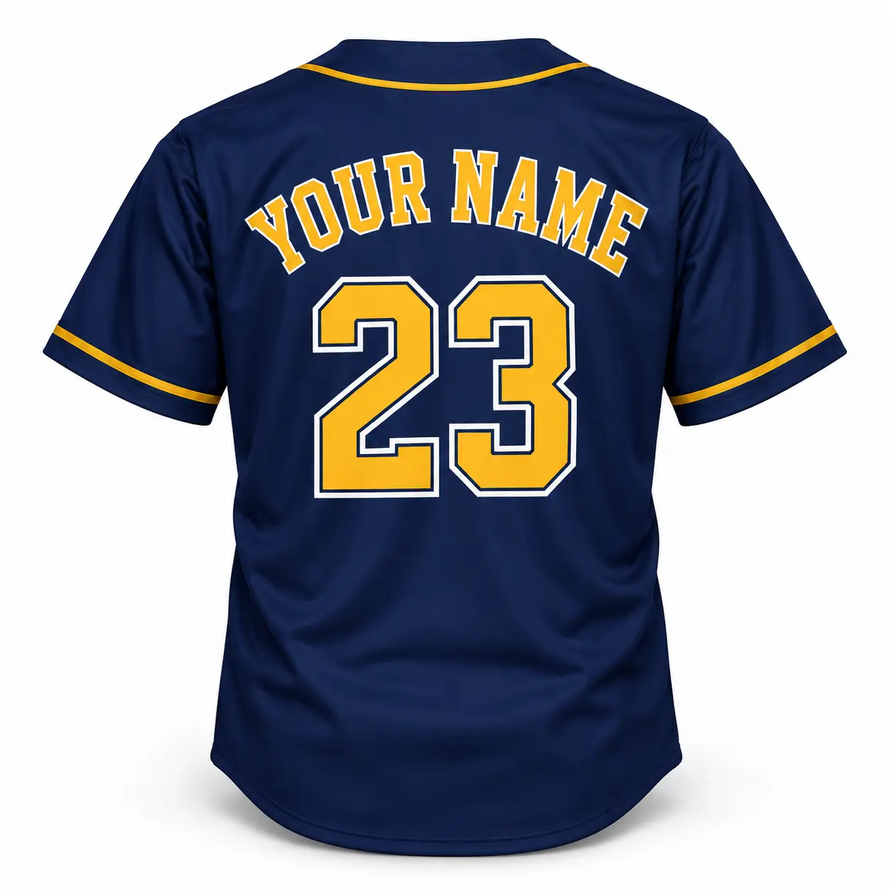Custom Baseball Jersey Milwaukee Navy and Gold, back view with custom name and number
