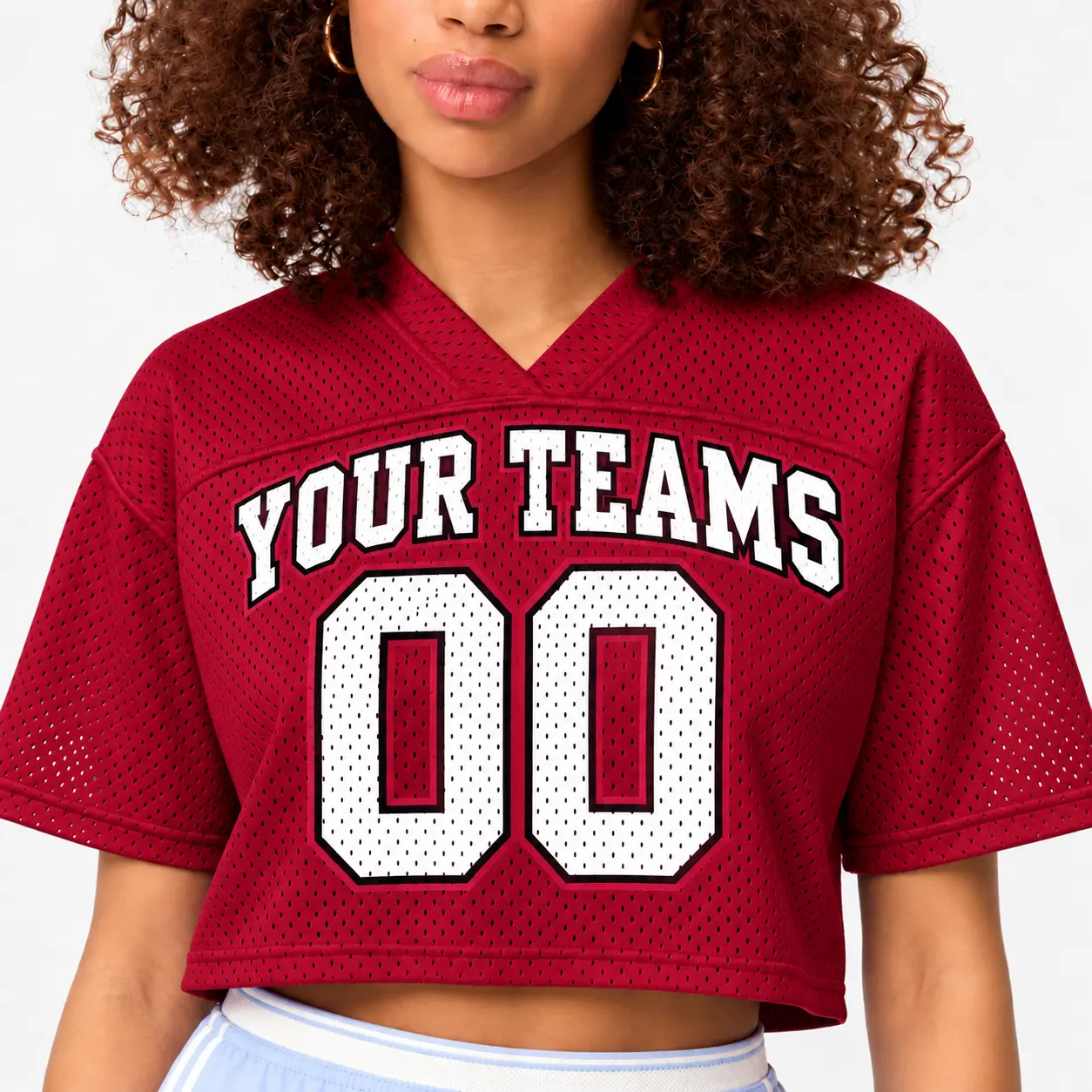 Custom Women's Crop Football Jersey Arizona Cardinal Red and White, front view 2