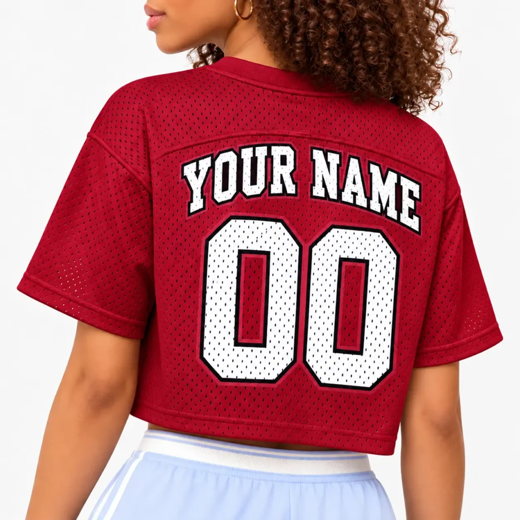 Arizona Cardinal Red and White Custom Women's Crop Football Jersey with Name and Number