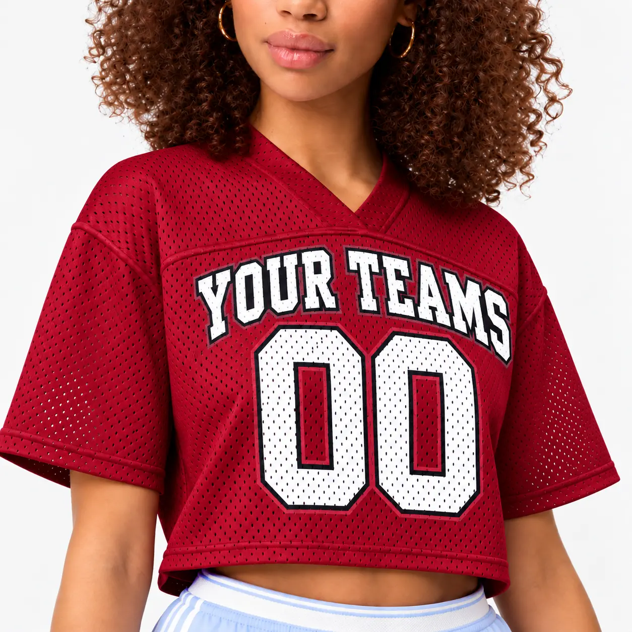 Custom Women's Crop Football Jersey Arizona Cardinal Red and White, front view 3