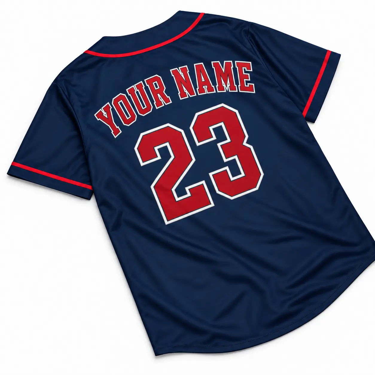 Custom Baseball Jersey Minnesota Navy and Red, back view with custom name and number