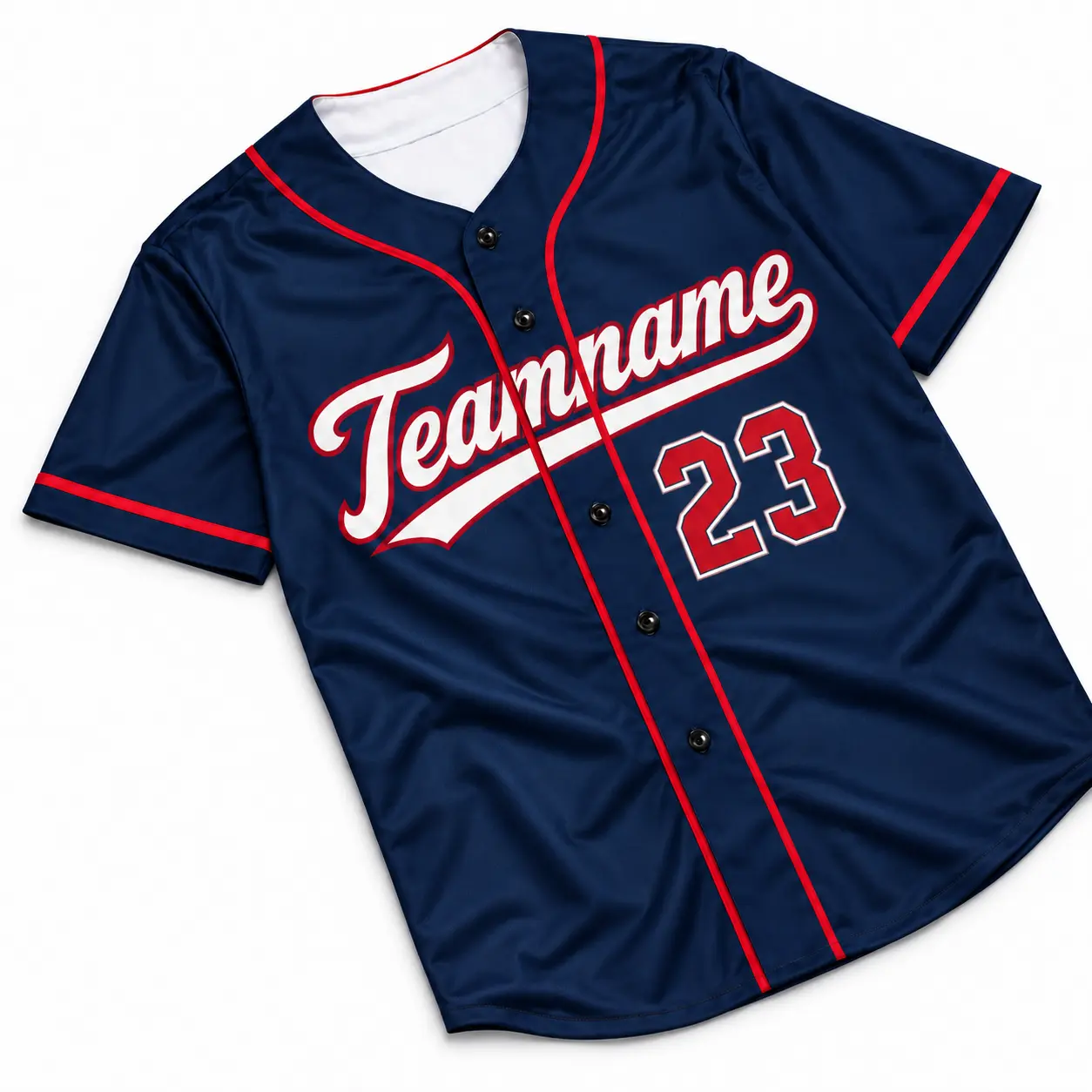 Custom Baseball Jersey Minnesota Navy and Red, front view with team name and number