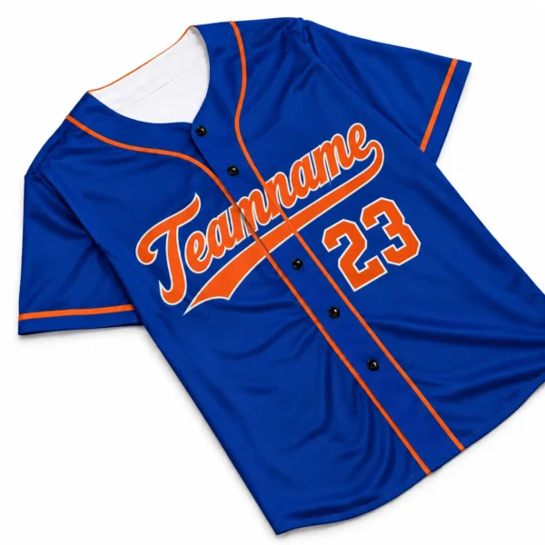 Custom Baseball Jersey New York Royal Blue and Orange, front view with team name and number