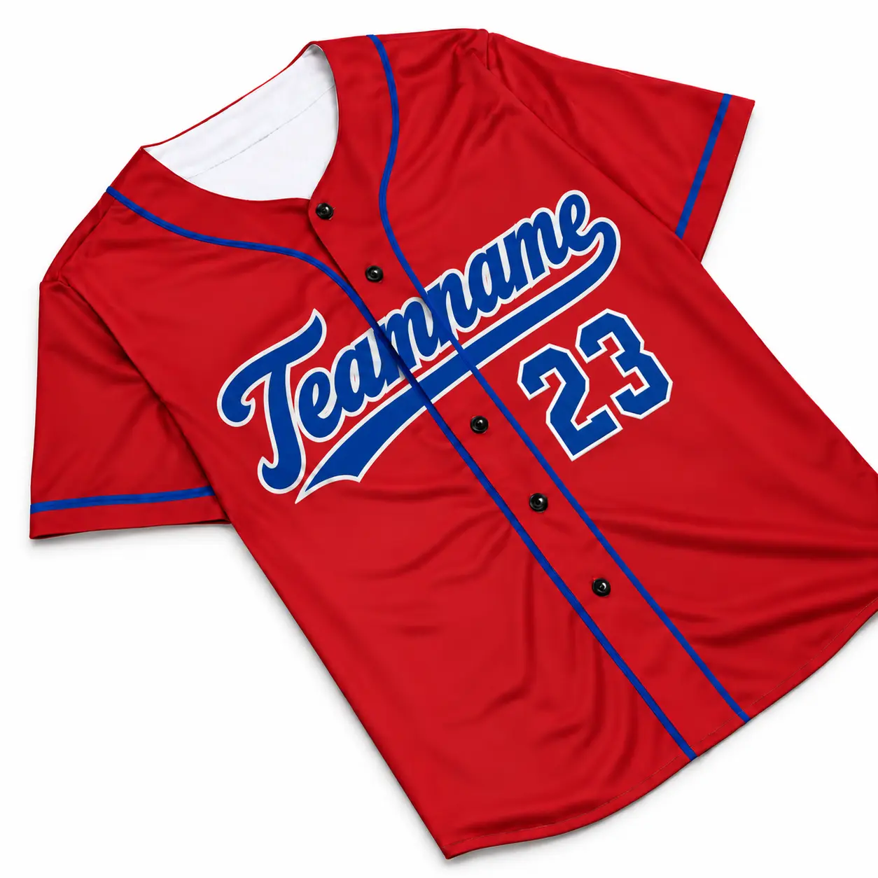 Custom Baseball Jersey Philadelphia Red and Royal Blue, front view with team name and number