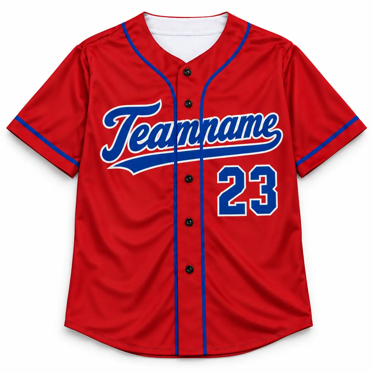 Custom Baseball Jersey Philadelphia Red and Royal Blue, front view with team name and number
