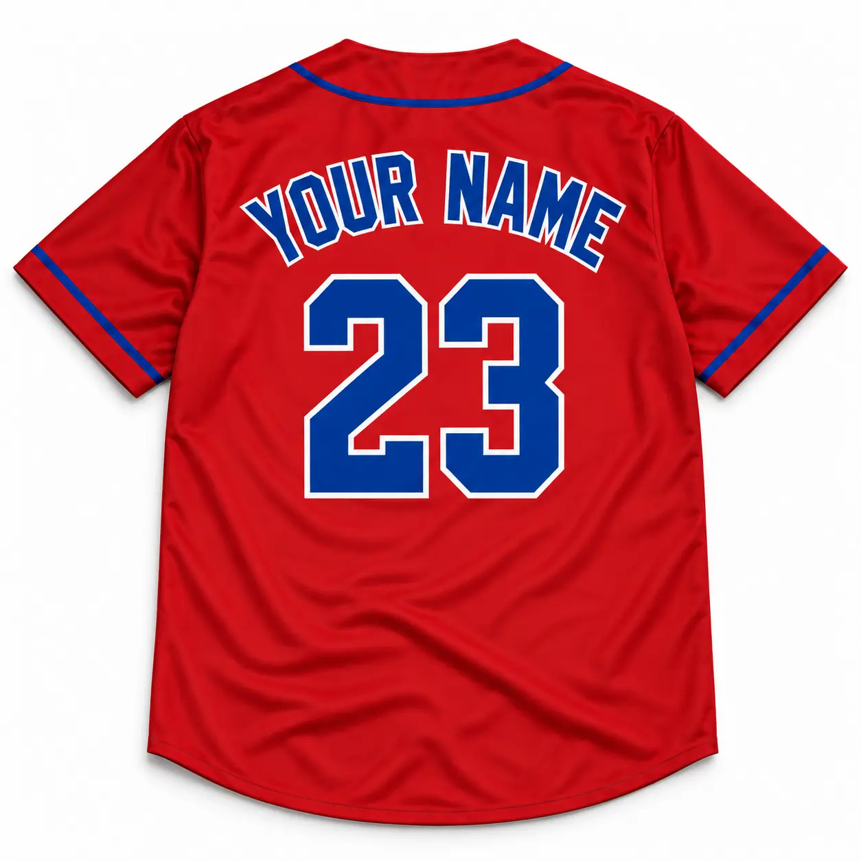 Custom Baseball Jersey Philadelphia Red and Royal Blue, back view with custom name and number