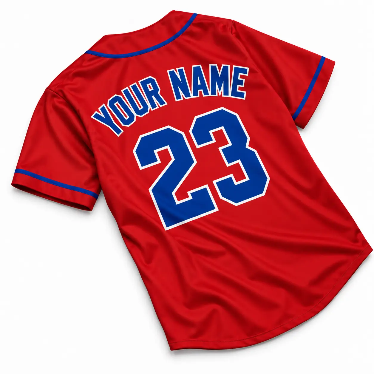 Custom Baseball Jersey Philadelphia Red and Royal Blue, back view with custom name and number