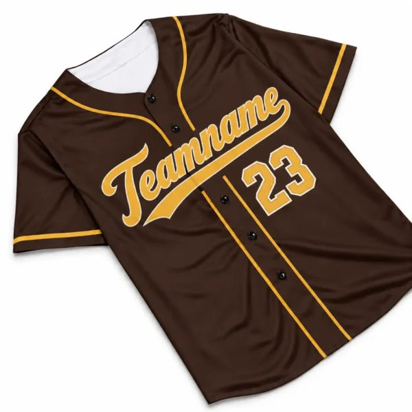 Custom Baseball Jersey San Diego Brown and Gold, front view with team name and number