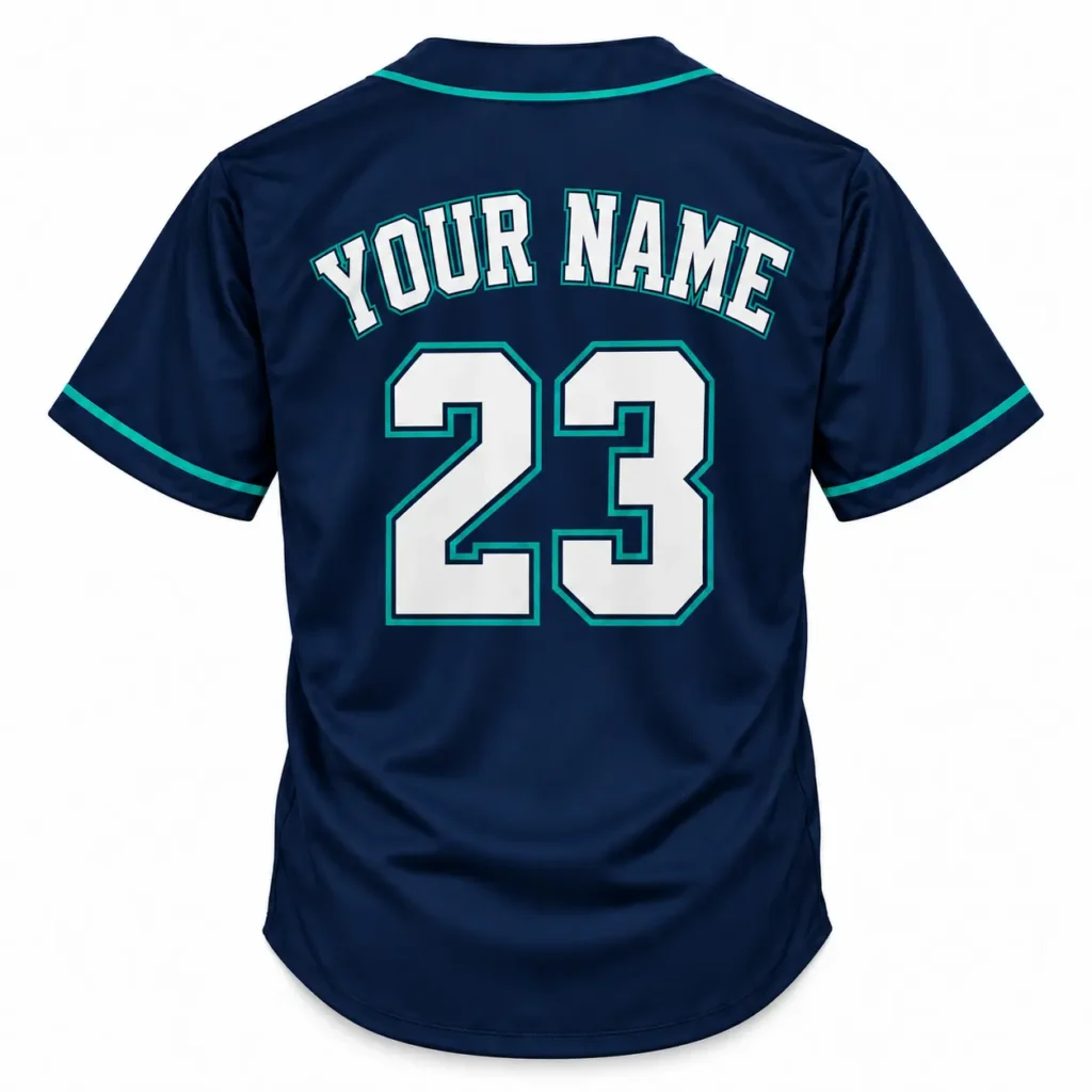 Seattle Navy and Teal Custom Baseball Jersey with Name and Number
