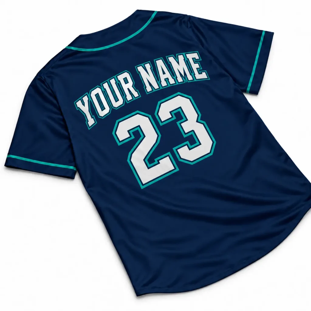 Seattle Navy and Teal Custom Baseball Jersey with Name and Number