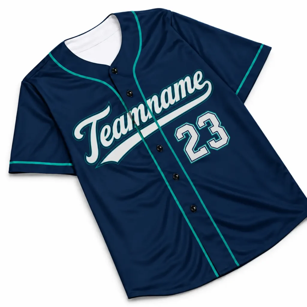 Seattle Navy and Teal Custom Baseball Jersey with Name and Number