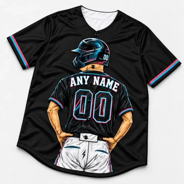 Custom Baseball Jersey Miami Black and Sky Blue Player Design front