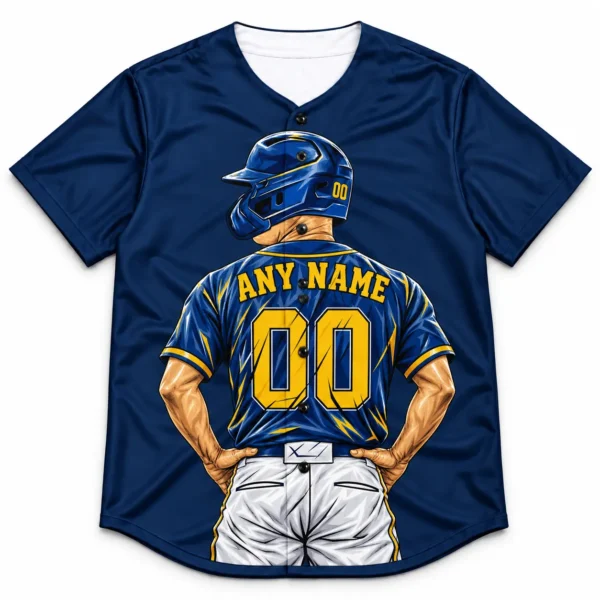 Custom Baseball Jersey Milwaukee Navy and Gold Lightning Player Design front