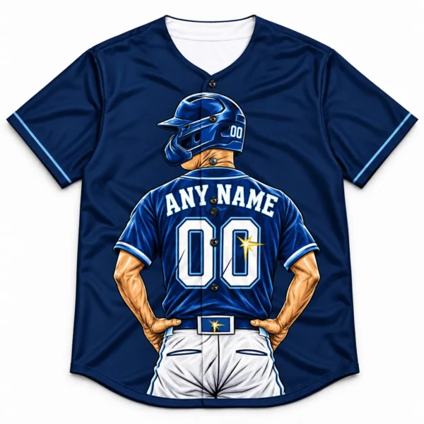 Custom Baseball Jersey Tampa Bay Navy and Light Blue Player Design front