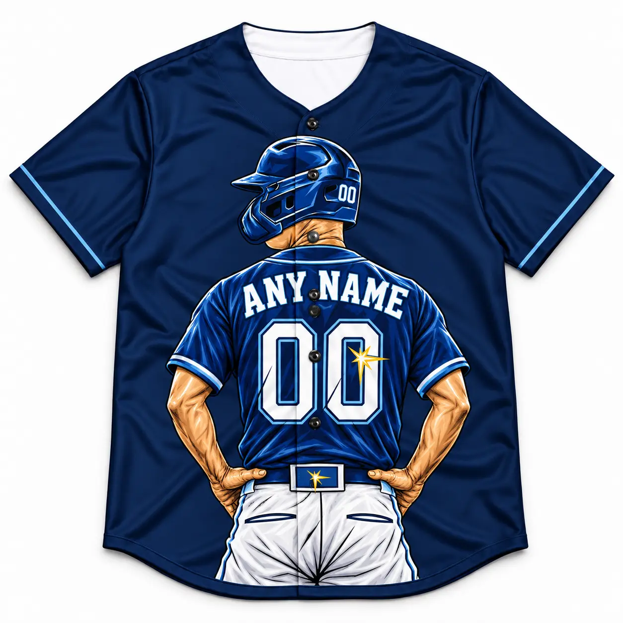 Custom Baseball Jersey Tampa Bay Navy and Light Blue Player Design front