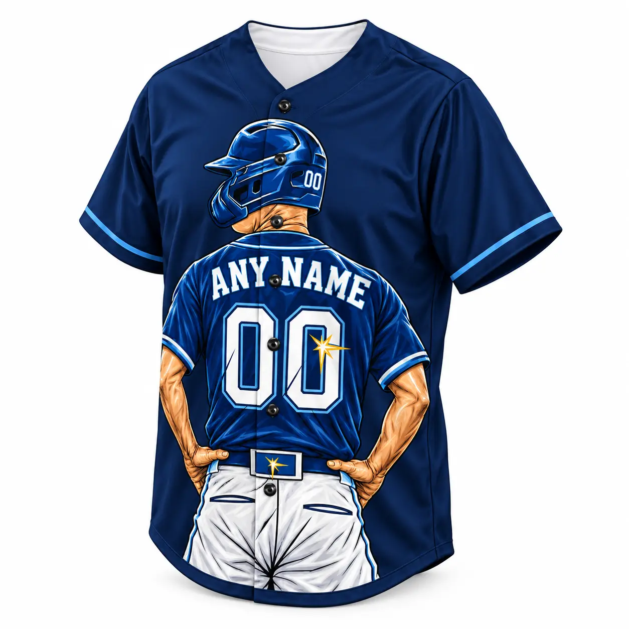 Custom Baseball Jersey Tampa Bay Navy and Light Blue Player Design view 2