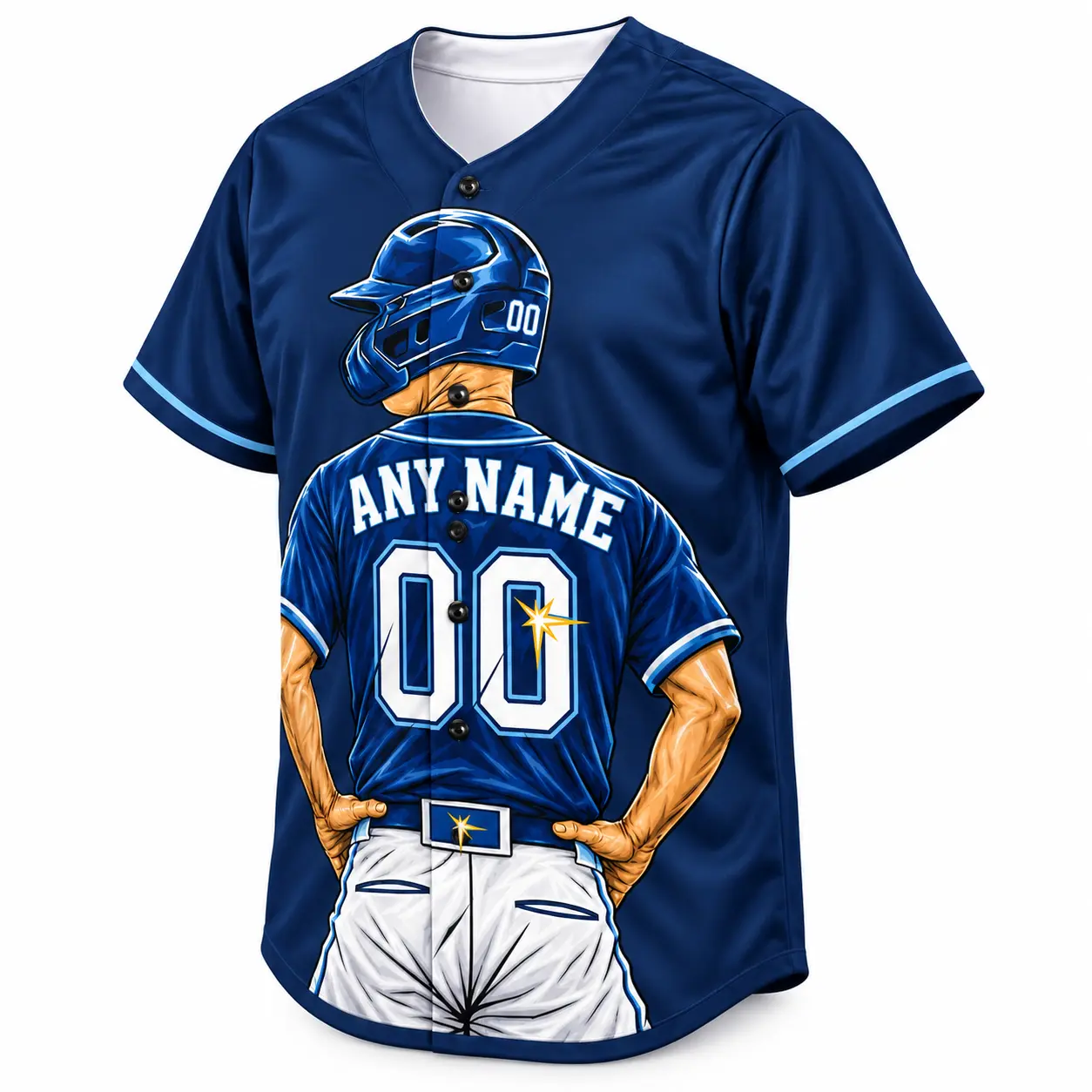 Custom Baseball Jersey Tampa Bay Navy and Light Blue Player Design view 3