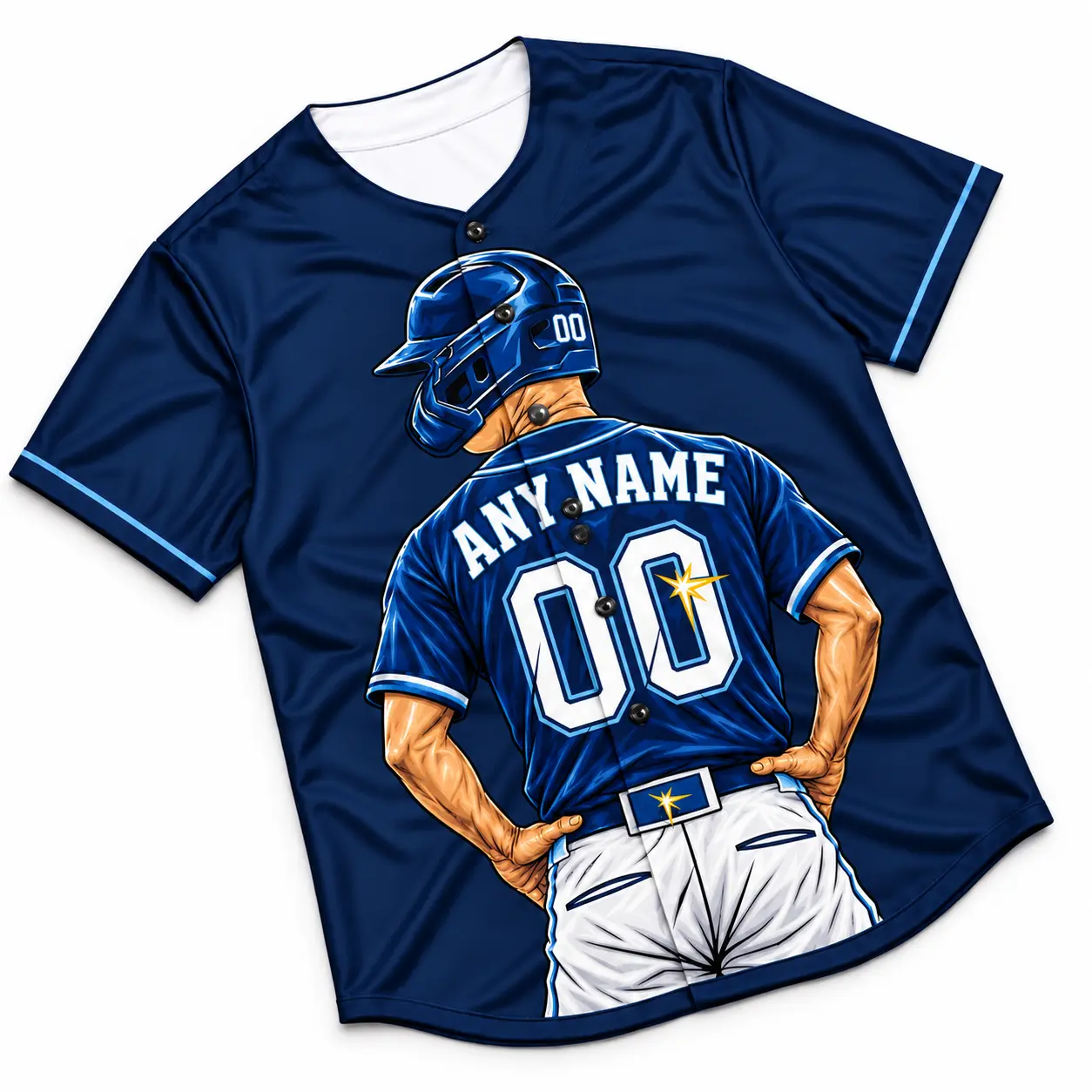 Custom Baseball Jersey Tampa Bay Navy and Light Blue Player Design view 4