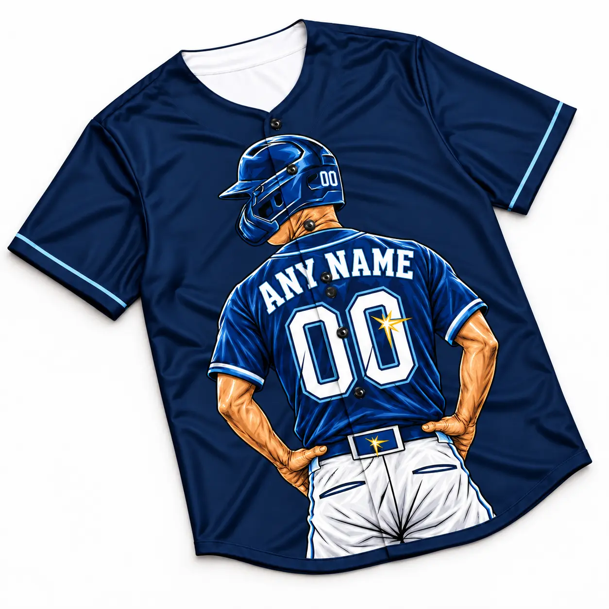 Custom Baseball Jersey Tampa Bay Navy and Light Blue Player Design view 5