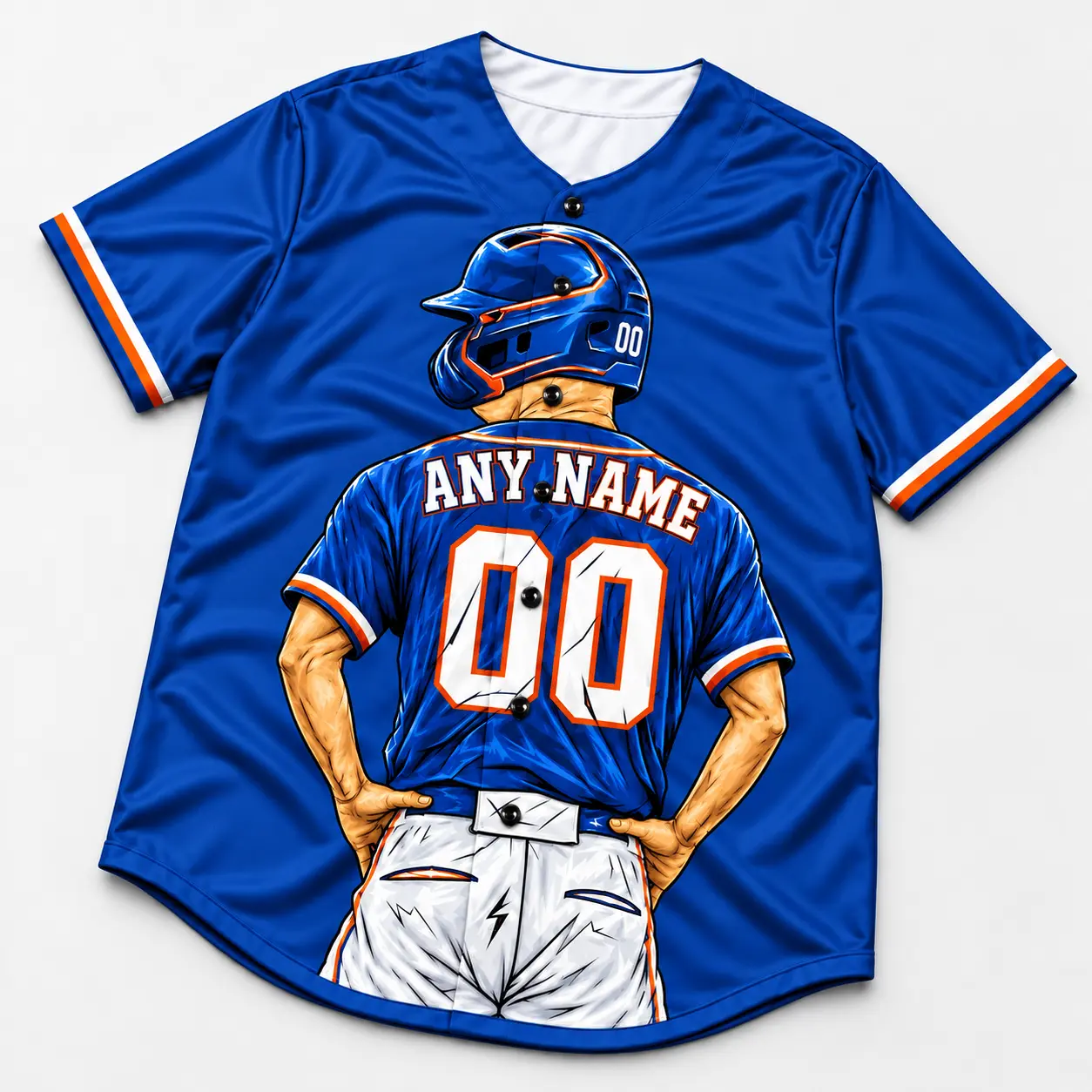 Custom Baseball Jersey New York Royal Blue and Orange Player Design view 2