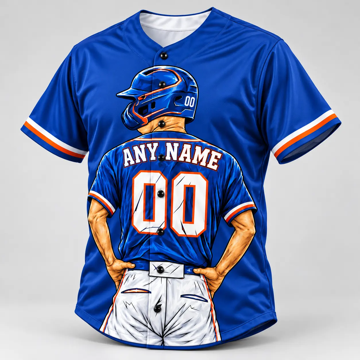 Custom Baseball Jersey New York Royal Blue and Orange Player Design view 4