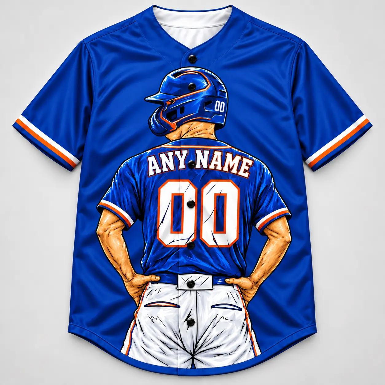 Custom Baseball Jersey New York Royal Blue and Orange Player Design view 5