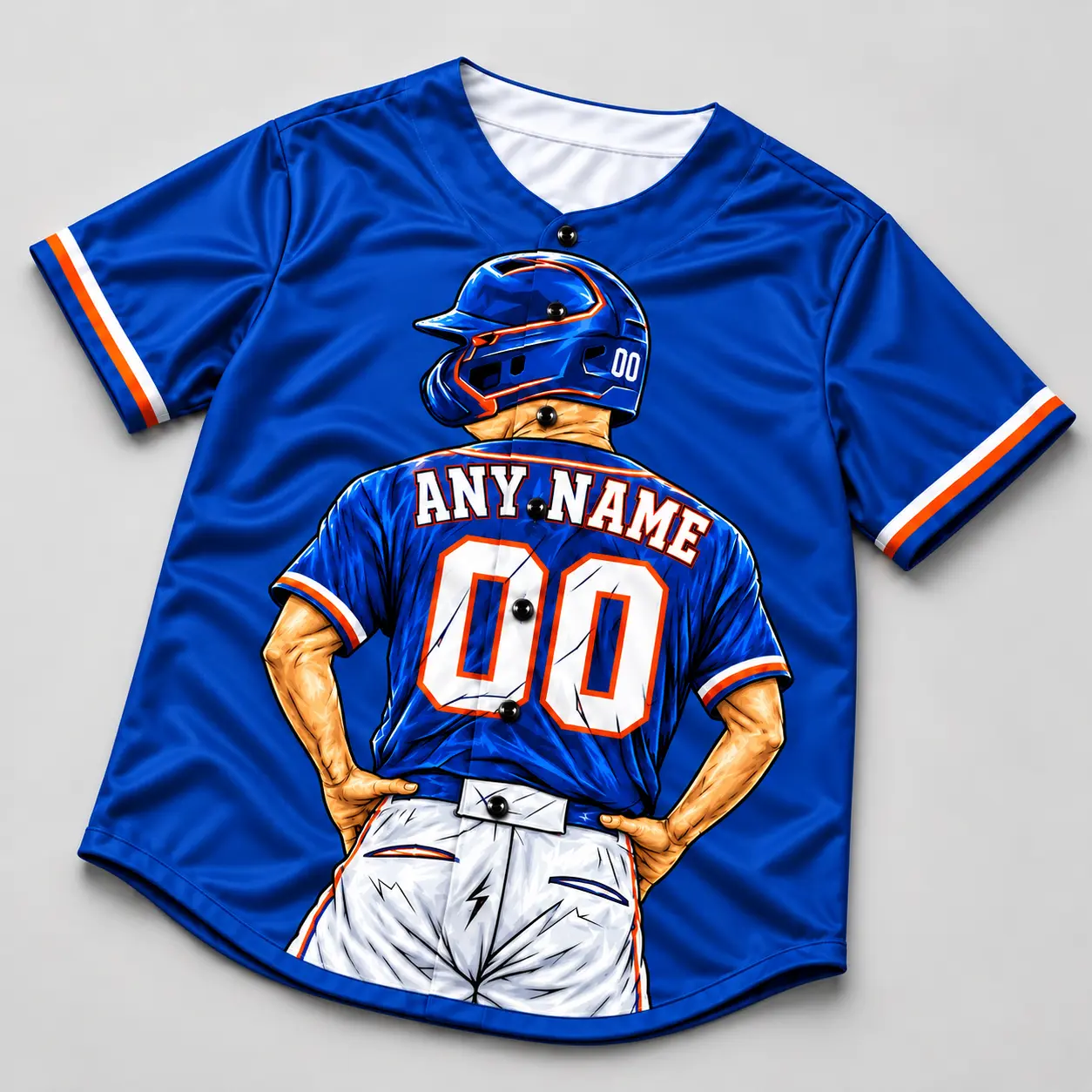 Custom Baseball Jersey New York Royal Blue and Orange Player Design front