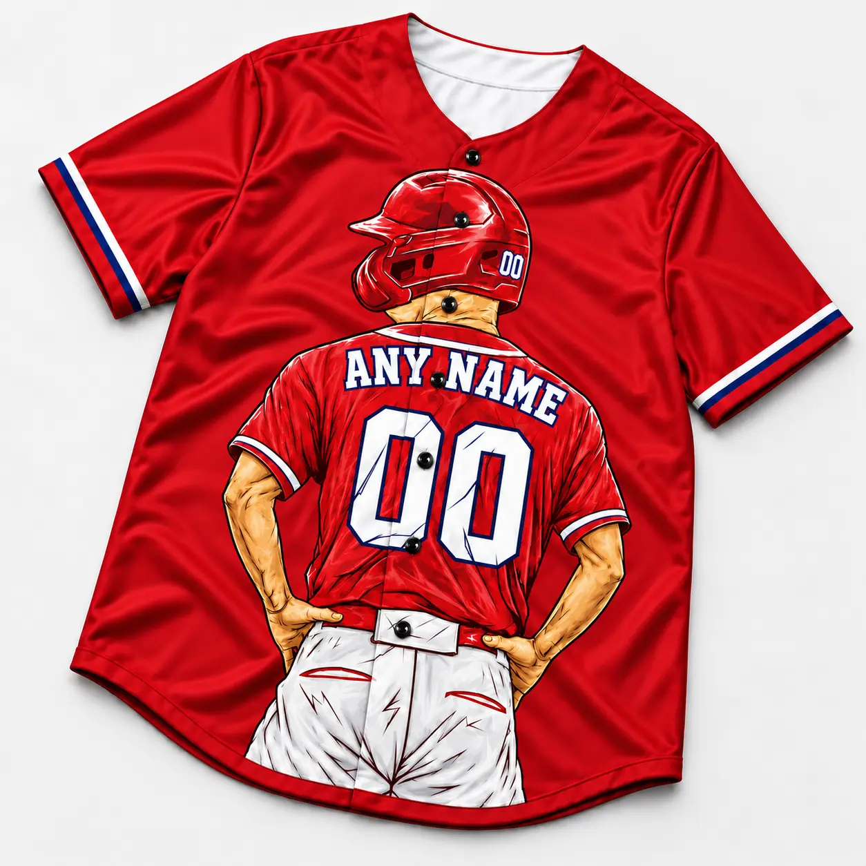 Custom Baseball Jersey Philadelphia Red and Royal Blue Player Design view 3